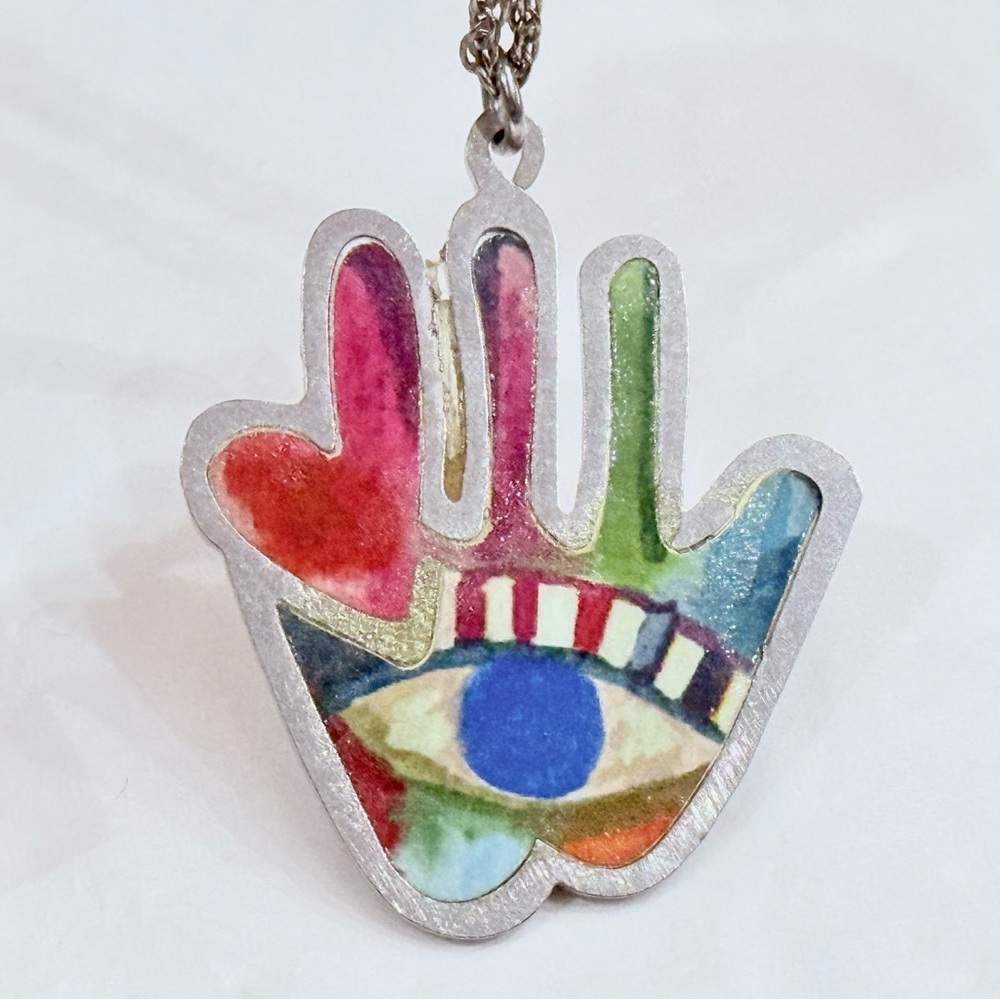 Seeka Unique Handpainted Hamsa Necklace - Picture 5 of 9